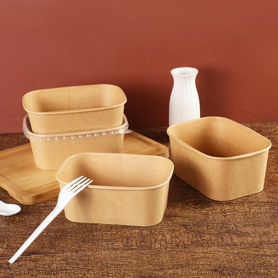 Kraft Brown Takeaway Paper Bowls with Lids | Reusable Stackable Food Storage Soup Salad Containers Deli Tubs Lid Heavy Duty | Recyclable Meal Box