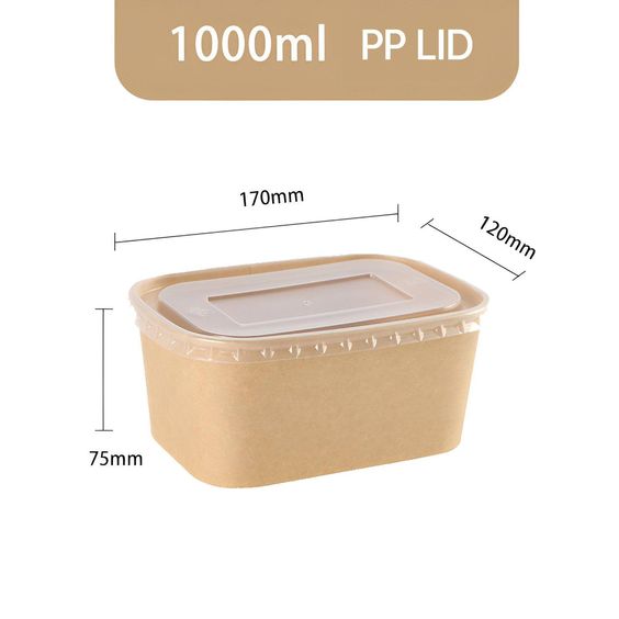 Kraft Brown Takeaway Paper Bowls with Lids | Reusable Stackable Food Storage Soup Salad Containers Deli Tubs Lid Heavy Duty | Recyclable Meal Box