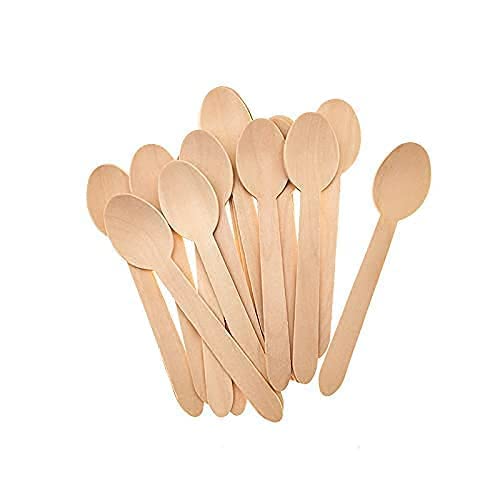 Disposable Wooden Spoons Cutlery, Recyclable Biodegradable Dessert Spoons, Disposable teaspoons for Party Picnic, BBQ and Weddings