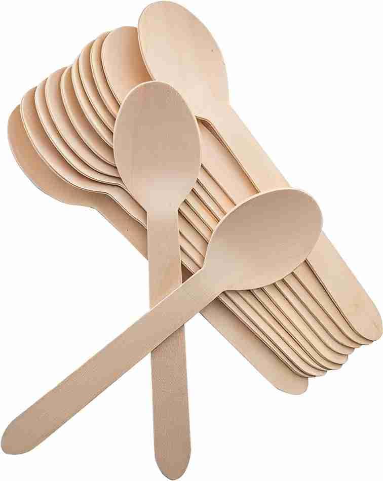 Disposable Wooden Spoons Cutlery, Recyclable Biodegradable Dessert Spoons, Disposable teaspoons for Party Picnic, BBQ and Weddings