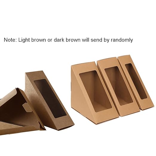 Triangle Sandwich Boxes with Window Kraft Paper Sandwich Packaging Box Sandwich Take Out Containers,Cheesecake,Cake Slice Container,Restaurant, 2.9 x 4.8 x 4.8 Inch.