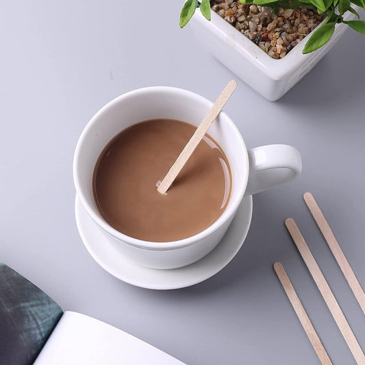 Coffee Stirrer Sticks | Tea Stirrer | Beverage Stirrer | Disposable Birchwood | Craft Stick with Round end | Large Size 5.5 Inch/ 14cm, [500 Pcs]