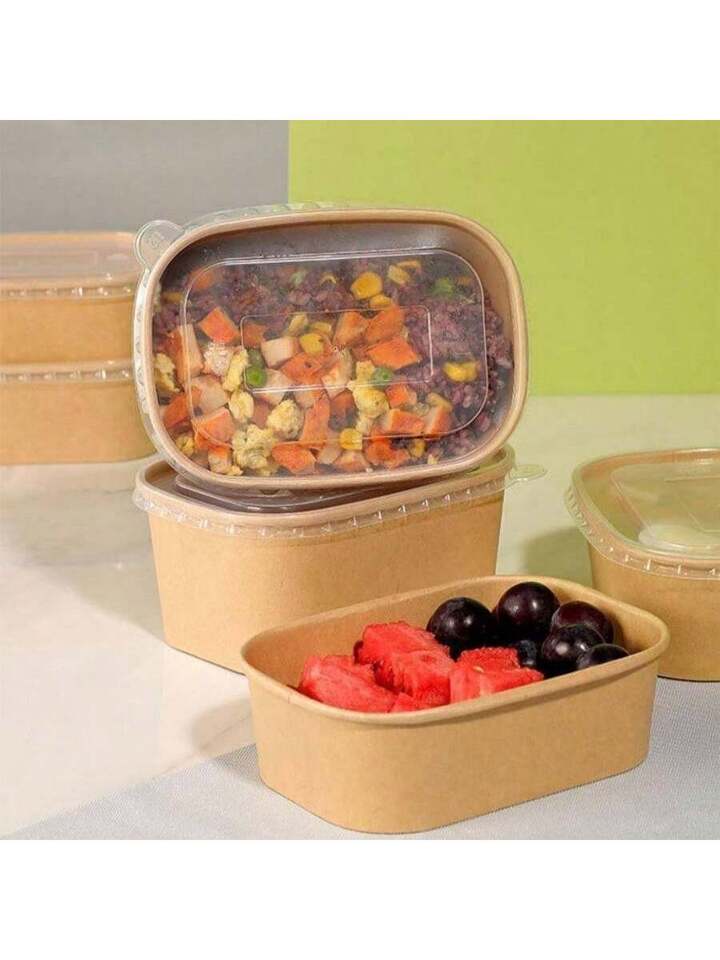 Kraft Brown Takeaway Paper Bowls with Lids | Reusable Stackable Food Storage Soup Salad Containers Deli Tubs Lid Heavy Duty | Recyclable Meal Box