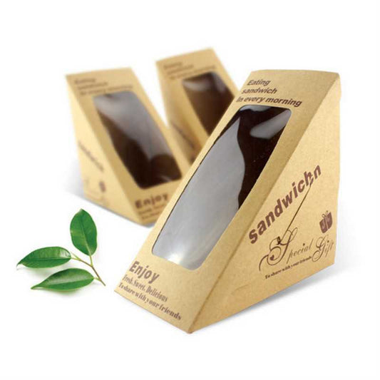 Triangle Sandwich Boxes with Window Kraft Paper Sandwich Packaging Box Sandwich Take Out Containers,Cheesecake,Cake Slice Container,Restaurant, 2.9 x 4.8 x 4.8 Inch.