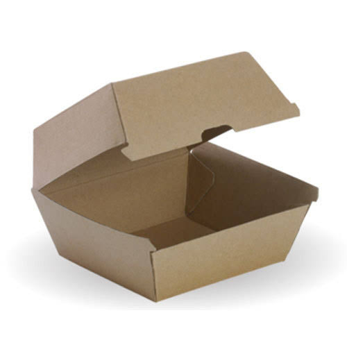 Biodegradable Paper Burger Boxes, Eco-Friendly Disposable Kraft Cardboard Take Out Containers, Leak and Grease Resistant Fast Food Boxes for Burgers [110 x 110 x 55 MM]