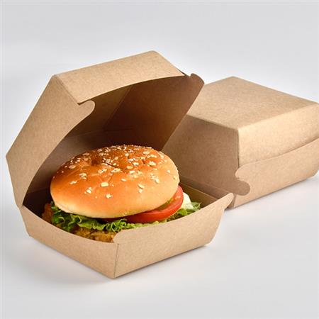 Biodegradable Paper Burger Boxes, Eco-Friendly Disposable Kraft Cardboard Take Out Containers, Leak and Grease Resistant Fast Food Boxes for Burgers [110 x 110 x 55 MM]