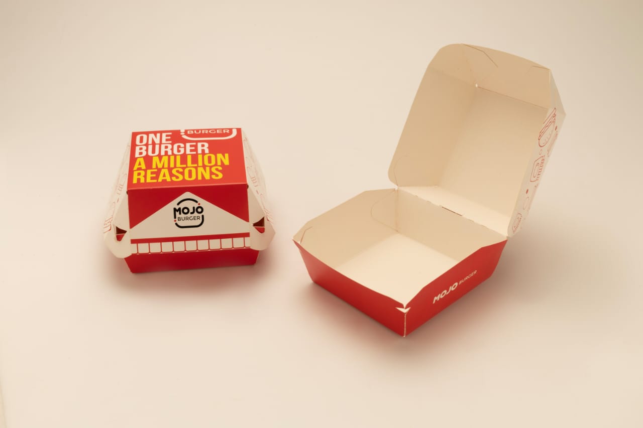 Biodegradable Paper Burger Boxes, Eco-Friendly Disposable Kraft Cardboard Take Out Containers, Leak and Grease Resistant Fast Food Boxes for Burgers [110 x 110 x 55 MM]