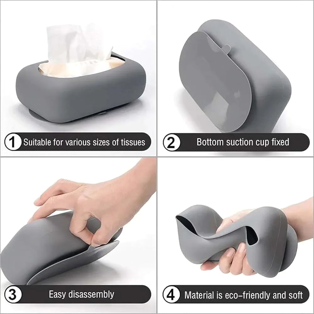 Silicone Tissue Holder, Suction Cup, Silicone Suction Cup Rectangle Tissue Box, Reusable Portable Tissue Dispenser for Home, Bathroom, Office, Car