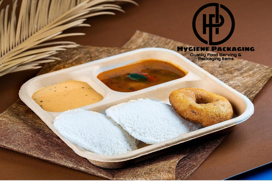 3 Compartment Plates, Bio-Degradable Sugarcane Bagasse Plates