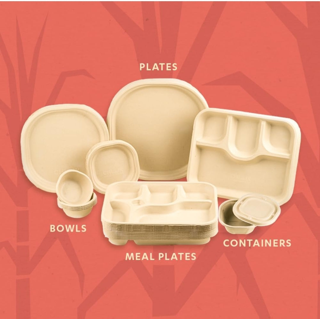 3 Compartment Plates, Bio-Degradable Sugarcane Bagasse Plates