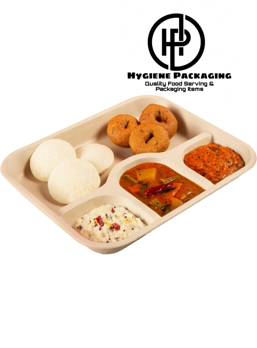 4 Compartment Plates, Bio-Degradable Sugarcane Bagasse Plates