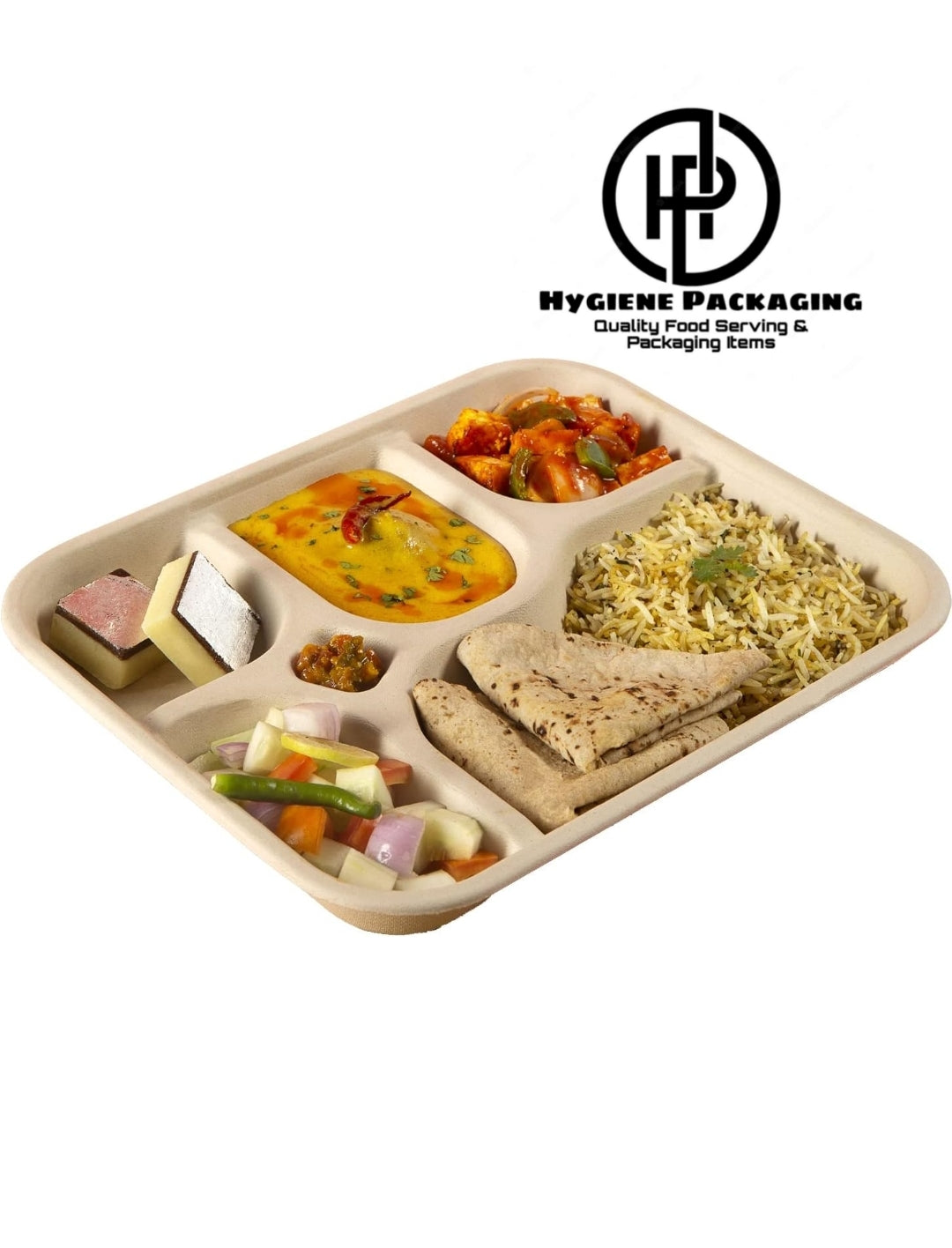 Eco-Friendly Bagasse 5 Compartment Meal Tray, Brown, Leak-Resistant, Compostable, Chlorine-Free, Modern Style